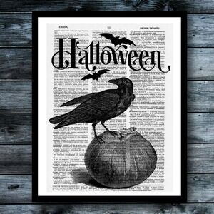 Art Print Halloween Raven Vintage Dictionary Art Wall Decor